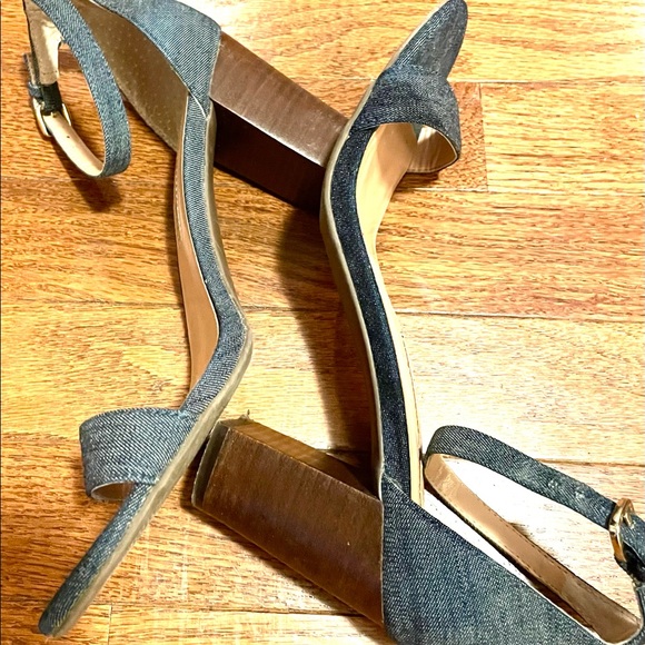 👠 Blue Jean One Toe Audrey Brooke Block Heels, Size 7.5 - Picture 3 of 4